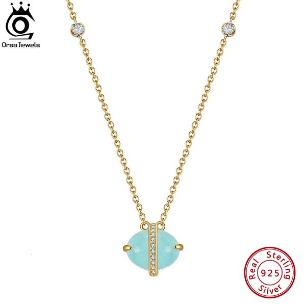 Sautoirs ORSA JEWELS 100% véritable pendentif aigue-marine naturelle 925 collier en argent Sterling bijoux en pierres précieuses pour femmes et filles GMN04 231018