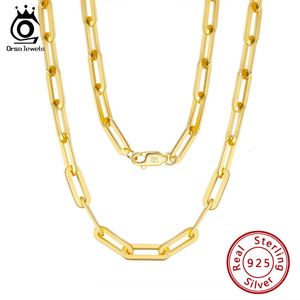 Gargantillas ORSA JEWELS 6 mm 9 mm 12 mm Tamaños Paperclip Link Chain Necklace 925 Sterling Silver 14k Cadena de oro Hombre Mujer Collares como regalo SC39 231218