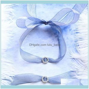 Chokers hangers sieradenchokers romantische blauwe kanten choker ketting met strass round sexy bowknot lange kettingen voor vrouwen meisjes fashi