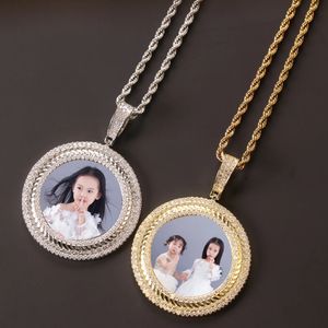 Sautoirs personnalisé glacé po cadre rond cubique zircon mémorial photo pendentif collier 231010