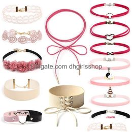 Gargantillas Rosa Diseñador Gargantilla Collares Joyería Mujeres Collier Gargantillas Corazón Camelia Flor Infinito Forma Declaración Ajustable Necklac Dhzm1