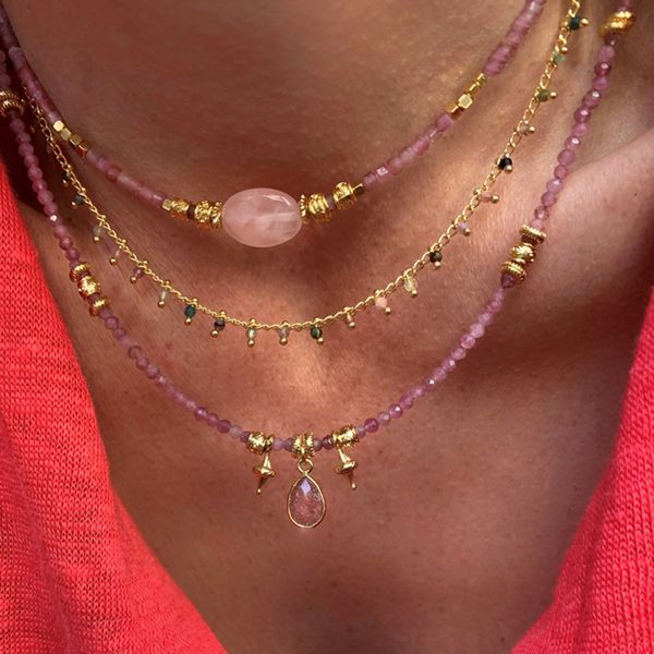 Chokers Pink Turmalinas Natural Collar con cuentas de cobre Accesorios de cobre hecho a mano Mezclar cuello mujeres Fecha de boda 230524