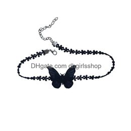 Colliers Playf Mignon Fille Noir Veet Dentelle Papillon Collier Jupe Étudiant Clavicule Cou Chaîne Fée Bijoux Femmes Collier Cadeau Drop Deli Dhibo