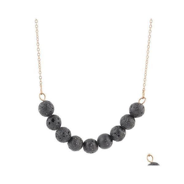 Colliers Joli diffuseur de lave collier pour femmes minimaliste Beautifly bijoux perles de pierre noire colliers plaqué or chaîne ras du cou Dr Dhvq7