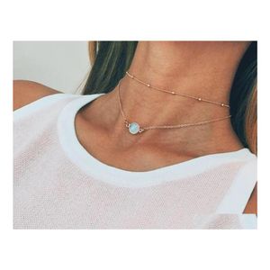 Chokers Joli Pendentif En Cristal Naturel Collier Ras Du Cou Mtilayer Perle Boho Alliage Or Chaîne Courte Colliers Femmes Bijoux De Mode Acc Othfr