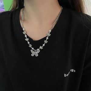 Chokers Punk Cool Pearl Neck Pendant Butterfly -kettingen voor vrouwen Hip Hop Silver Color Charm Choker Ketting Fashion Party Sieraden Gift