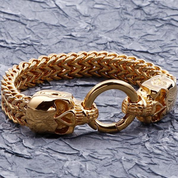 Gargantillas Punk Gótico 23 CM Largo Chapado En Oro Acero Inoxidable Cráneo Lobo Cabeza Pulsera Hombre Esqueleto Joyería Pulseras De La Amistad Hombres