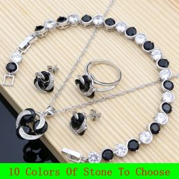 Chokers Punk Sier Jewelry Sets for Women Black Stone Gemstone Pendientes Pendientes Pulseras Collar Collar Juego de amigo para ella