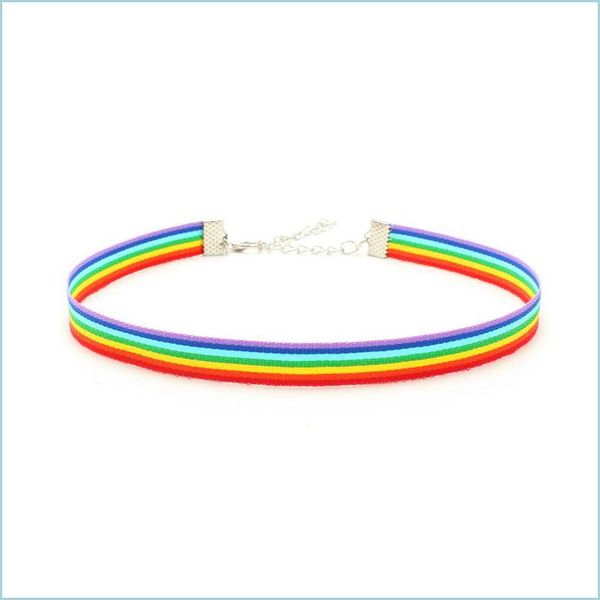 Chokers Rainbow Choker Collier LGBT LGBT gay et lesbien Pride Lace Chockers Ribbon Collar avec une déclaration de pendentif Jewelry for Men Women 2 Dhsex