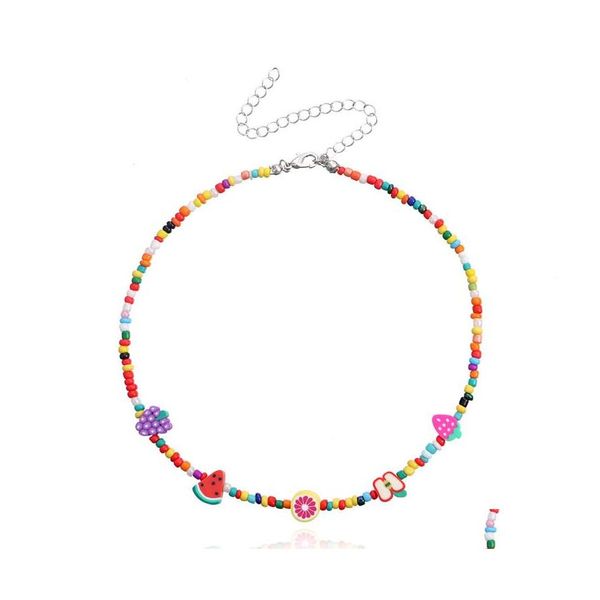 Chokers Arc-En-Fruit Perle Collier Ras Du Cou Pour Fille Cadeau D'anniversaire Fantaisie Bijoux Fruités Remix Kidcore Drop Delivery Colliers Pendentif Otsoa