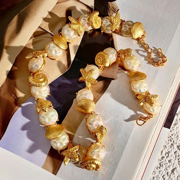Colliers de perles rétro coquillage conque étoile de mer pour chaîne de clavicule en métal couleur or pour femmes bijoux Europe et Amérique 231007
