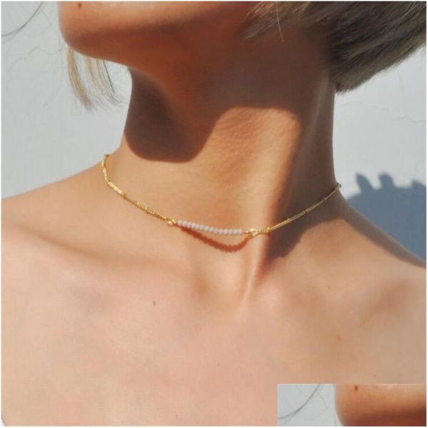 Sautoirs Perles de riz Collier de chaîne en or Collier simple en acier inoxydable Boule d'anniversaire Cadeau de vacances Drop Livraison Bijoux Colliers Dhgarden Dhjox