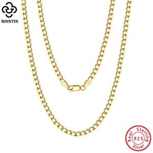 Chokers Rinntin 18K goud Meer dan 925 Sterling Silver 3mm5mm Italiaanse diamantgesneden Cubaanse link Curb Chain Necklace for Women Men Men Sieraden SC60 230310