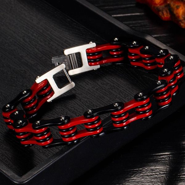 Gargantillas Rock and Roll Pulsera de cadena de bicicleta Hombres Rojo Cadena de motocicleta de acero inoxidable Pulseras para hombre Joyería al por mayor Dropshipping