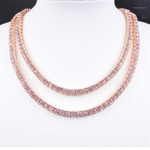 Chokers Rose Gold Pink Crystal 1 rij tennisketen Hip Hop Dames ketting Heren Punk Rapper Singer's Iced Out Blin217Z