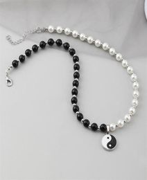 Chokers perles rondes de perle yin yang taichi pendentif chaîne en acier inoxydable collier unisexe couple bijoux femmes mens242f89734443183819