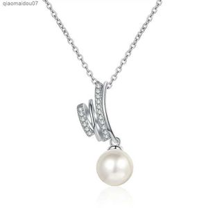 S925 Sterling Silver Mosilicone Collier de perles de 9 mm avec pendentif en diamant rond et chaîne de collier adaptée aux femmesL2404