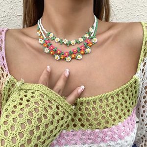 Colliers Salircon Trend Bohême Rainbow Couleur Perles de rocaille Chaîne Collier ras du cou pour les femmes Mode coréenne Petites fleurs Accessoires Bijoux Y2303