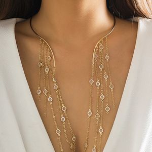 Sautoirs Sexy Goth Long Gland Étoile Cristal Paillettes Pendentif Couples Ouverts Collier Ras Du Cou Pour Femmes Vintage Poitrine Chaîne Mer Accessoires 231114