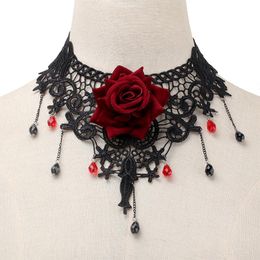 Chokers sexy gotische punkstijl choker ketting zwarte kanten nek ketting kraag retro Victoriaanse dames steampunk sieraden cadeau