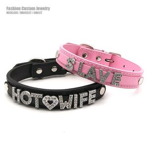 Chokers Sexy wife Slave Letters Choker Collar Necklace Men Women Punk Goth Adult Cosplay Personalized Custom Chocker Jewelry Gift 230404