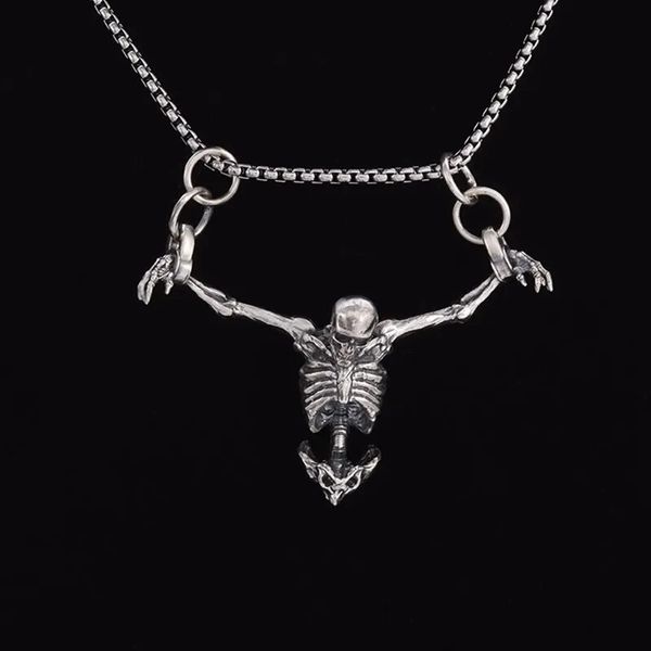 Sautoirs Argent Plaqué Captivité Crâne Pendentif Hommes Biker Punk Rock Collier Gothique Halloween Bijoux Accessoire 231013