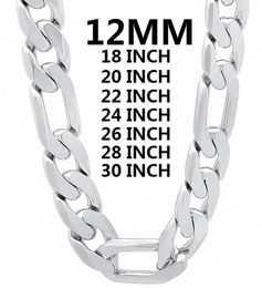 Chokers Solid 925 Stamped Silver Color Necklace for Men Classic 12mm Cubaanse ketting 18-30 inch Charm Hoogwaardige mode-sieraden Wedding 230404