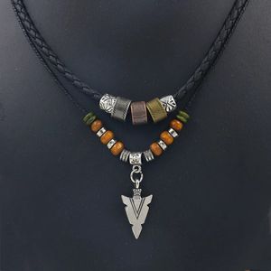Sautoirs empilés corde en cuir artificiel collier de perles hommes Vintage couches pendentif tribal pour bijoux collier Hombre 231011