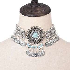 Chokers Verklaring Choker Kraagketting voor vrouwen Boheemian Vintage Flower Crystal Ethnic Gypsy Bead Coin Tassel Jewelry 231115