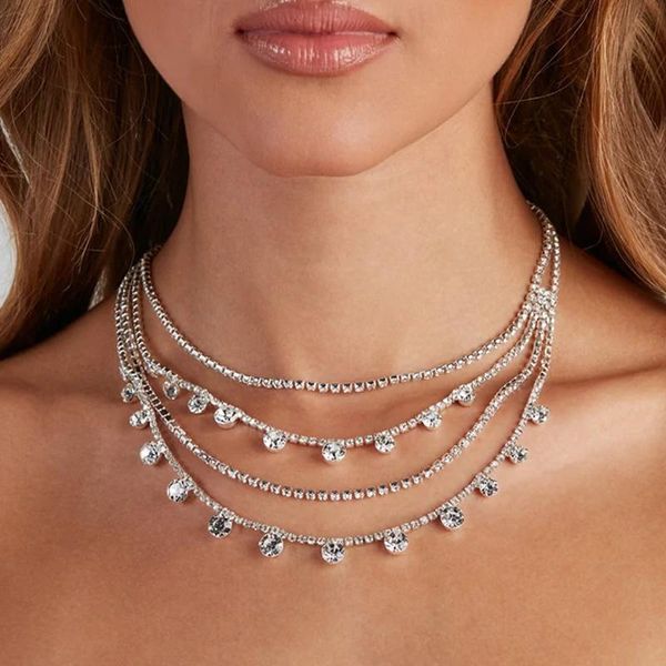 Colliers Stonefans Bohème Strass Collier Multi Couche Ras De Cou Pour Femmes Mode Cristal Couches Bijoux Accessoires GiftChokers