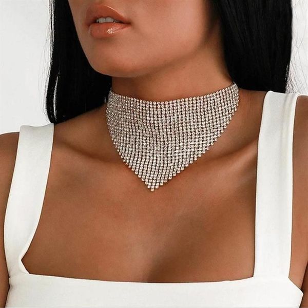 Gargantillas Stonefans lindo cristal babero gargantilla collares llamativos para mujeres collar de borla grande collar de diamantes de imitación joyería de boda nupcial231g