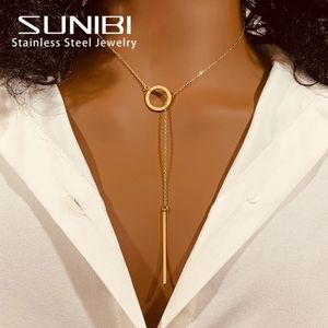 Chokers SUNIBI Mode Rvs Ketting voor Vrouw Persoonlijkheid Kruis Hanger Goud Kleur Kettingen op Hals Vrouwen Sieraden 231019