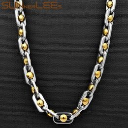 SUNNERLEES 316L roestvrijstalen ketting 9 mm geometrische kralen schakelketting goud zilver kleur heren dames mode-sieraden cadeau SC74 N 231124