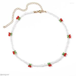 Sautoirs doux bohême perlé collier de cerise rouge pour les femmes mignons à la main fruits graines de perles colliers Boho bijouxchokers Godl22
