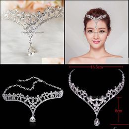 Gargantillas Tiara Collares nupciales Corona Boda Accesorios para el cabello Joyas Entrega de gota Colgantes Dhd8E