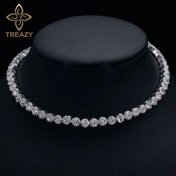 Chains Treazy Bridal Fashion Crystal Strass Collier ras du cou Femmes Accessoires de mariage Tennis Chaîne Bijoux Collier Femme3101