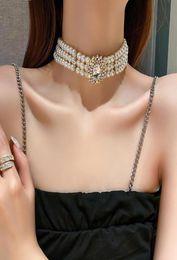 Chokers Trendy Korte Das Multirow Goth Parelketting Voor Vrouwen Kristal Ingelegde Steentjes Chocker Mode-sieraden Meisje Gift2314434