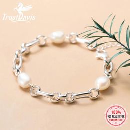 Chokers Trustdavis Sterling Sier Sweet 8mm Baroque Pearl Chain Bracelet For Women Wedding Birthday Fine S bijoux Da1653