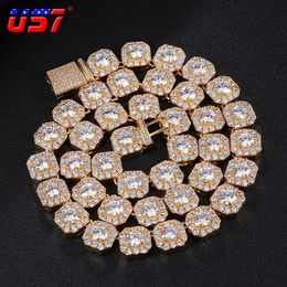 Gargantillas US7 11 mm Cadena de tenis de diamantes agrupados en oro blanco CZ Piedra Cubic Zircon Caja Collares para hombres Jewelry266s