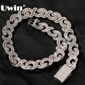 Gargantillas UWIN 15 mm Iced Out Infinity Collares para hombres AAA CZ Baguettecz Prong Configuración Cuban Link Chain Choker Hip Hop Joyería para regalo 230920