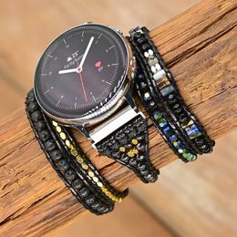 Chokers Vegan Bohemian Black Mix Natural Stone Samsung Watch Band Beadwork 5 Wraps Bracelet Handmade Watch Strap Bijoux en gros