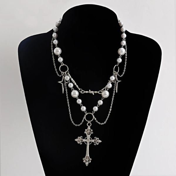 Colliers de chapelet de croix gothique victorienne avec charme de chaîne à la main perle sacrée perlée en couches 231025