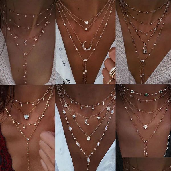 Chokers Vintage Geometría de cristal Collar de bloqueo de luna para mujeres Pendantes de nivel Boho Mti Collares Joyas Regalo 231025 Drop entrega Dhza2