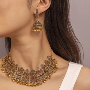 Sautoirs Vintage couleur or creux géométrique collier boucles d'oreilles ensemble perles ethniques gland bijoux de mariage indien ensembles de bijoux pour les femmes 231216