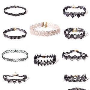 Chokers Vintage Gothic Plain Choker Style Kettingen Set Vrouwen Tattoo Lace Neck Tops Ketting Voor Dames Meisjes Mode-sieraden Drop Del Dhxot