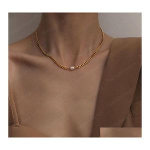 Colliers Vintage en acier inoxydable d'eau douce rose perle ras du cou en métal géométrie chaîne collier pour femmes bijoux de mode livraison directe N DH82M