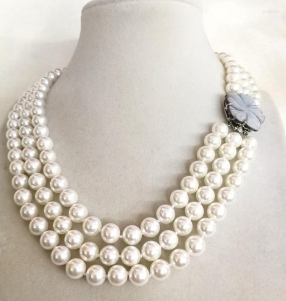 Chokers Woman Jewelry 3 Filos Collar de 12 mm Cáscara blanca Pearl Bola redonda Beads Broche Flower Pearlchokers Chokerschokers Dios