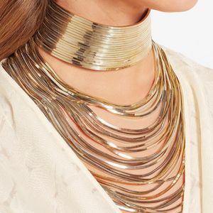 Chokers Dames Metallic Convertible Gold-Color Choker voor vrouwen Luxe statement Bib-lagen Hangketting Juran Fashion Jewelry 230410