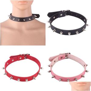 Colliers Y gothique rose à pointes Punk collier ras du cou avec pointes Rivets femmes hommes clouté collier ras du cou Goth bijoux bijoux colliers P Dh8Ws