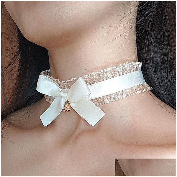 Sautoirs Y Dentelle Avec Cloche Doux Mignon Gothique Ras Du Cou Colliers Collier Pour Femmes Filles Détachable Cosplay Fête Bijoux Drop Delivery Pendentifs